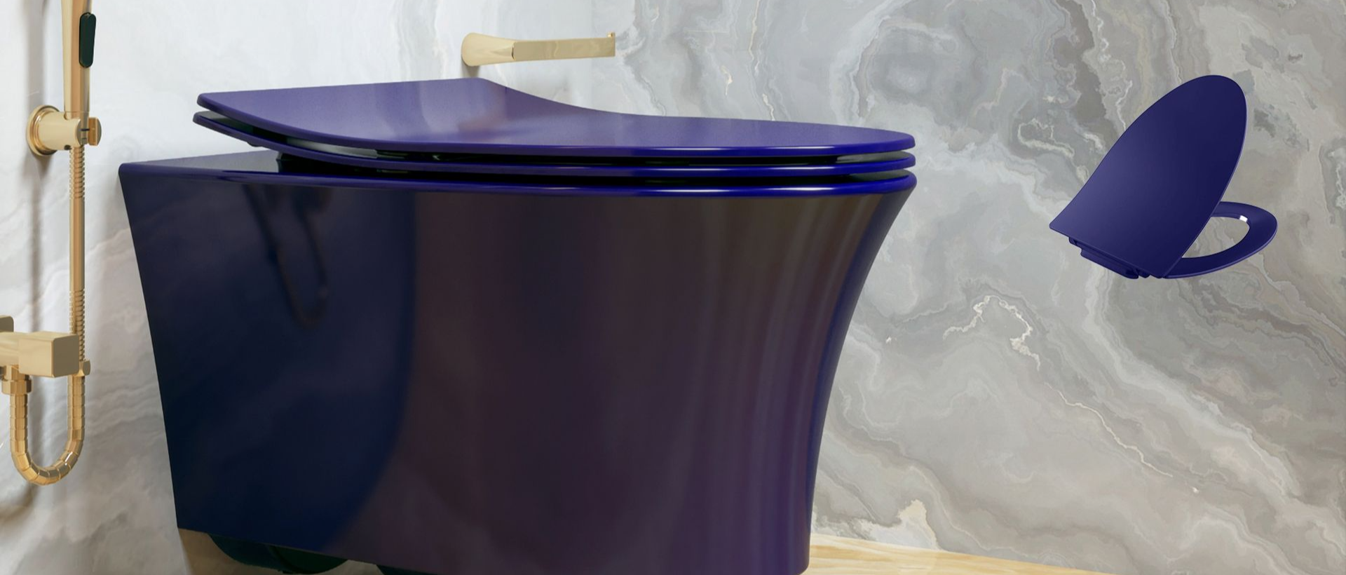 Veil wall hung toilet bundle in Indigo